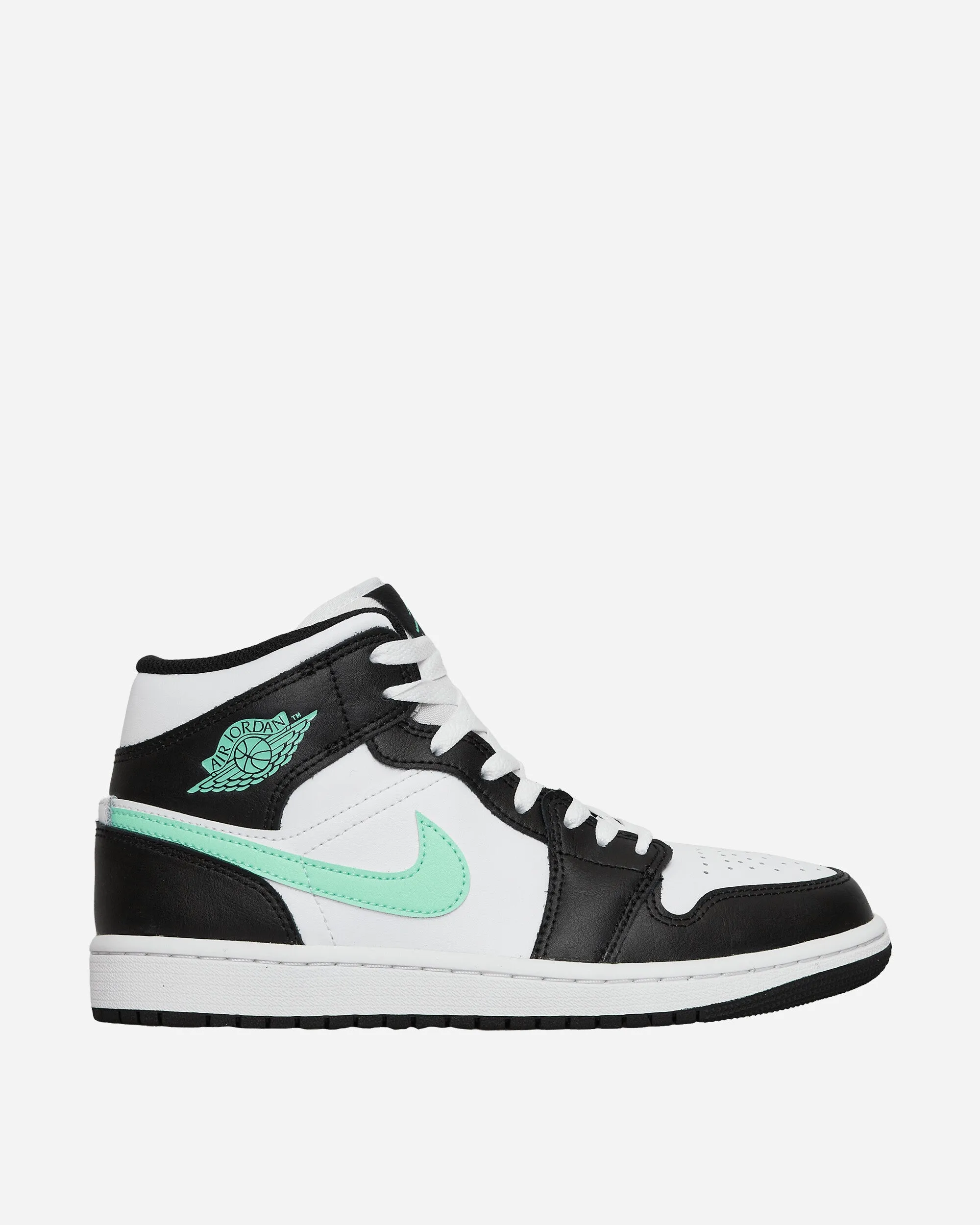 Air Jordan 1 Mid Sneakers White / Black / Green Glow Abrasion Resistant Upper