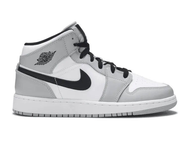 GS Nike Air Jordan 1 Mid (Light Smoke Grey) Light Weight 3D Knit Engineering
