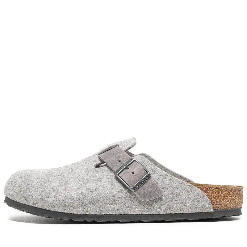 Birkenstock Boston Wool Oiled Leather - Light Gray Slip On Walking Padded collar