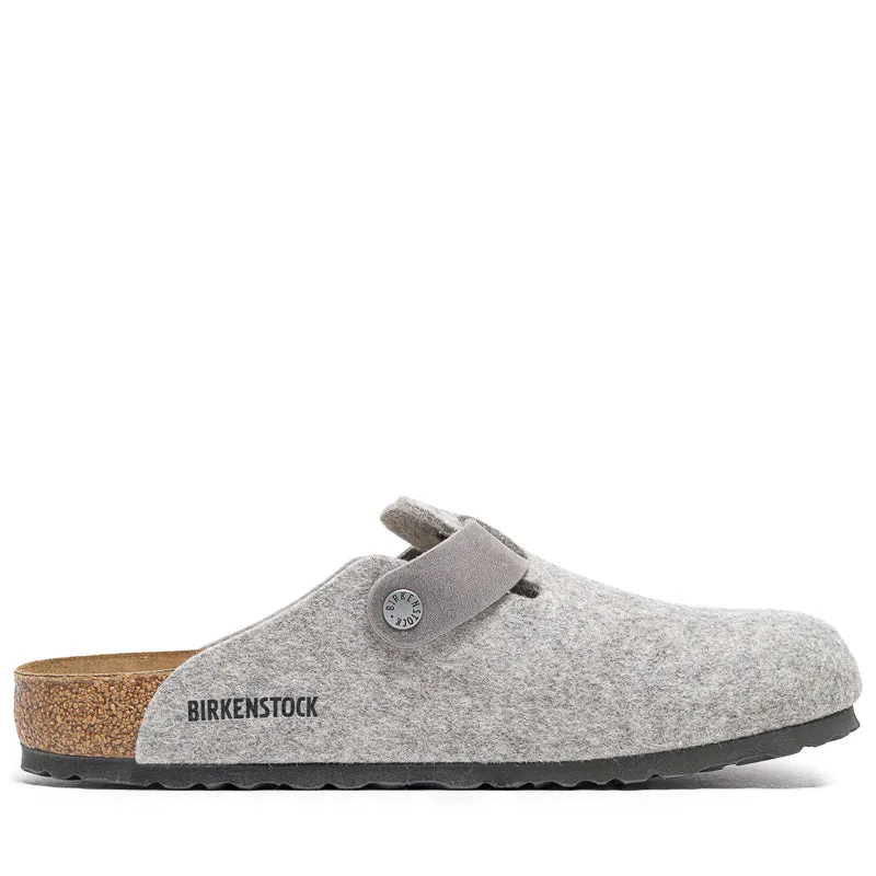 Birkenstock Boston Wool Oiled Leather - Light Gray Bow Charm