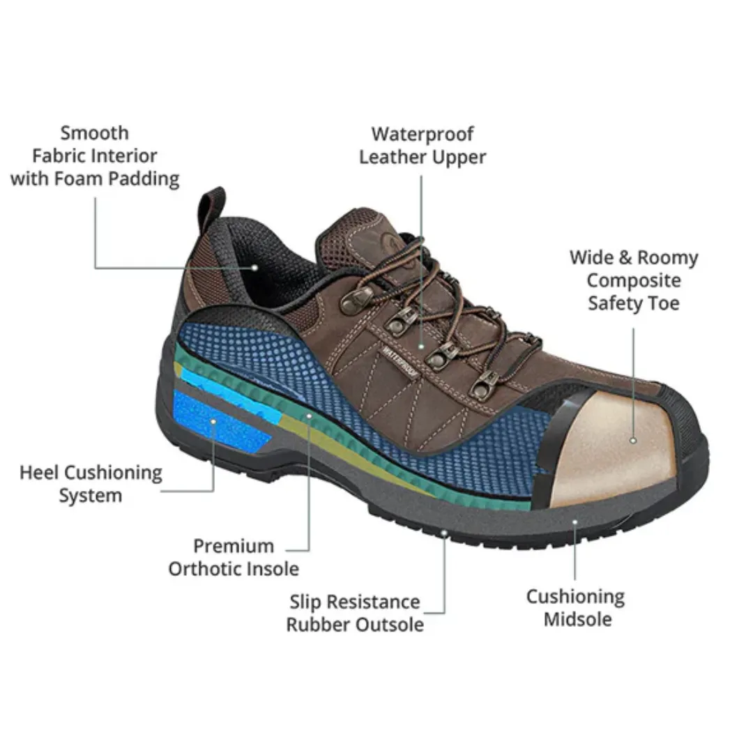 Orthofeet - Men-  Dolomite Work Shoes - Brown Durable Shell All Day Wear