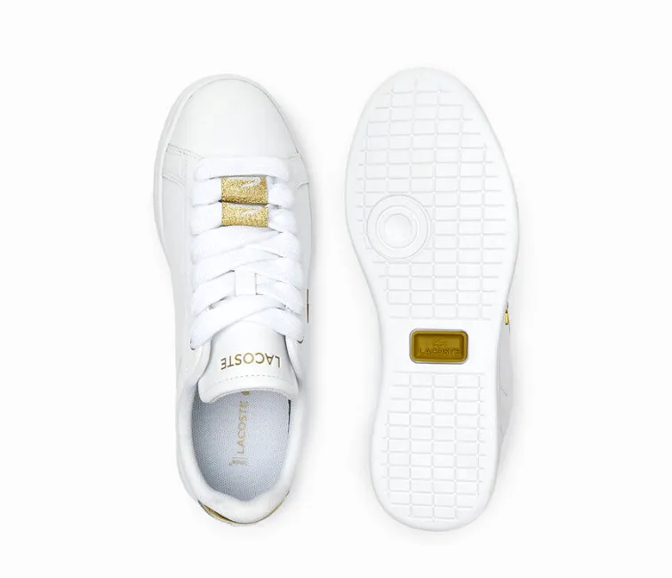 Women's Lacoste Carnaby Pro 123 5 (White/Gold) Sweat Resistant Lining Odor Control Treatment