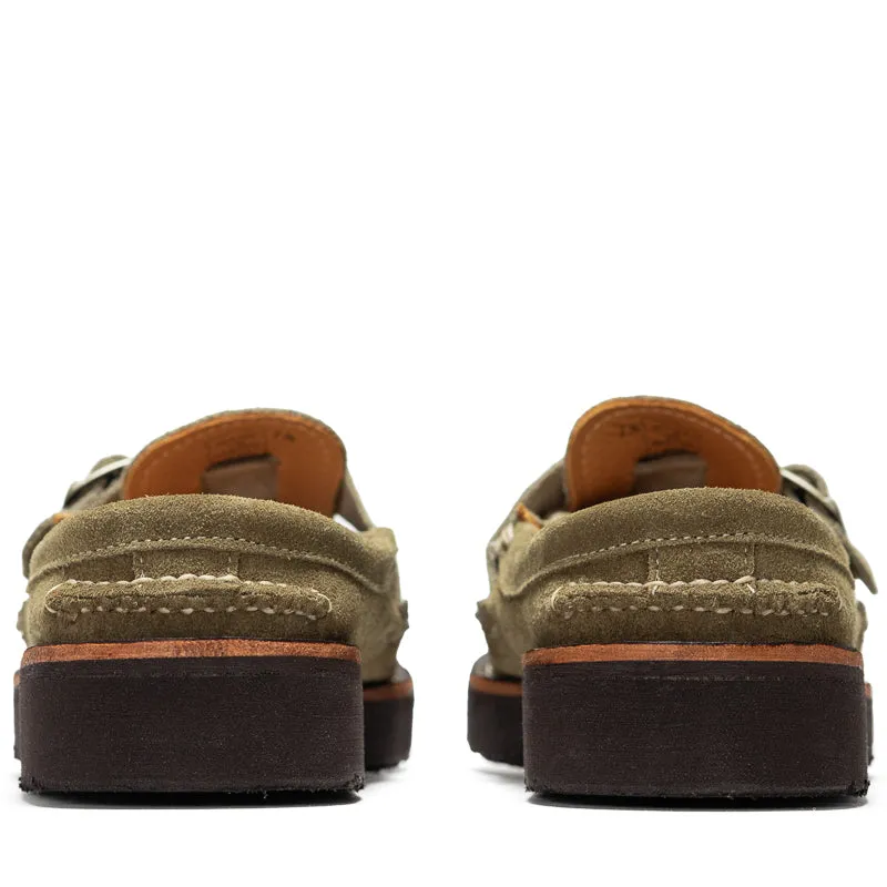 Politics x Easymoc Easy Buckle Moc - Olive/Stone Suede Wedding Reception Flexible Frame Weekend Camping