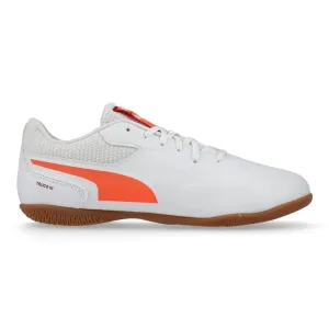 Puma Truco III Jnr IN Indoor Football Shoes (White/Glowing Red/Dark Crimson) Sleek Mood Easy Walking