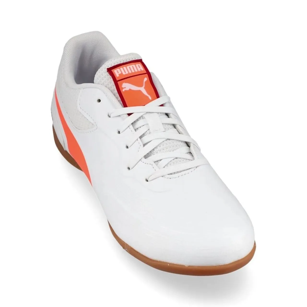 Fashionable Step Puma Truco III Jnr IN Indoor Football Shoes (White/Glowing Red/Dark Crimson)