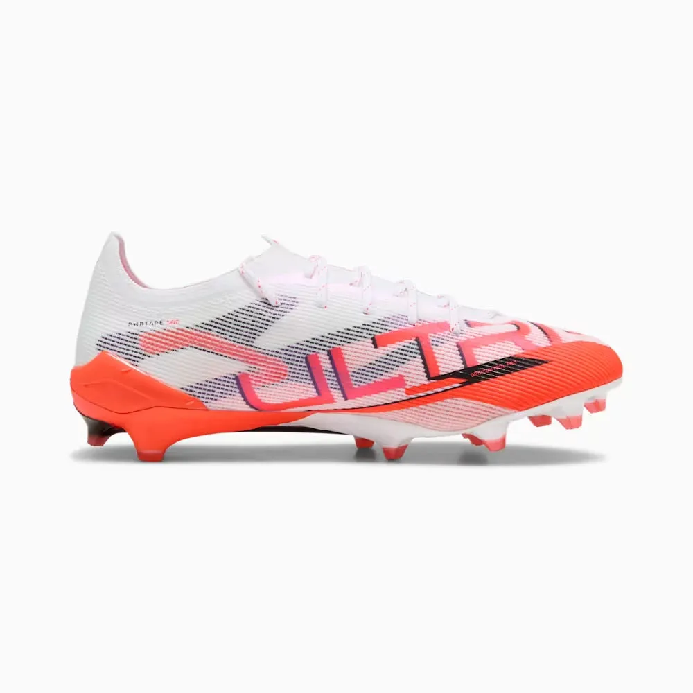 Test Step Porous Structure Puma Ultra 5 Ultimate FG Football Boots (White/Black/Glowing Red)