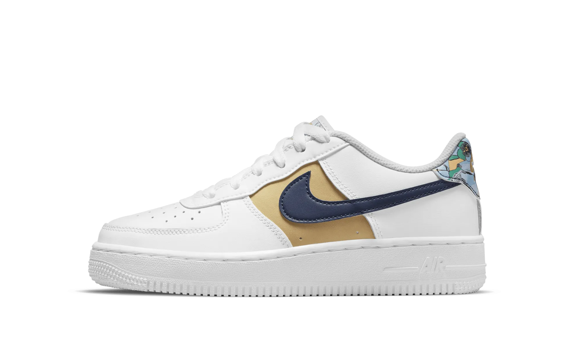 Breathable Air Force 1 Low '07 LV8 GS "White Blue Void Metallic Gold"