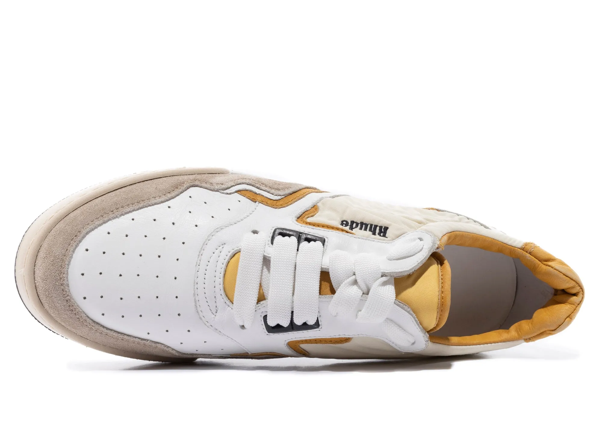 Rhude Racing Sneaker in White / Mustard / Beige Street Cool