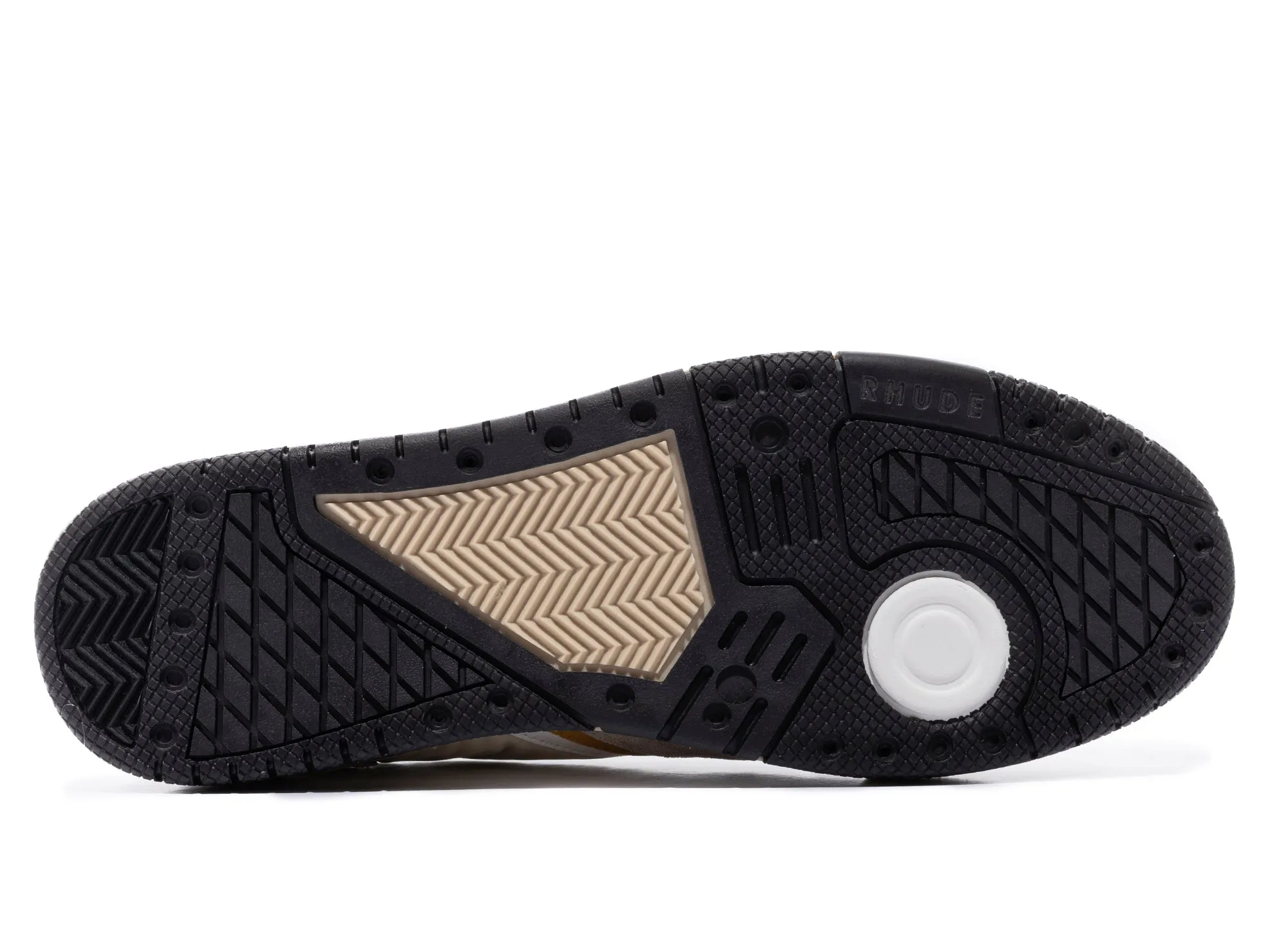 Rhude Racing Sneaker in White / Mustard / Beige Concert Mood Core Flex