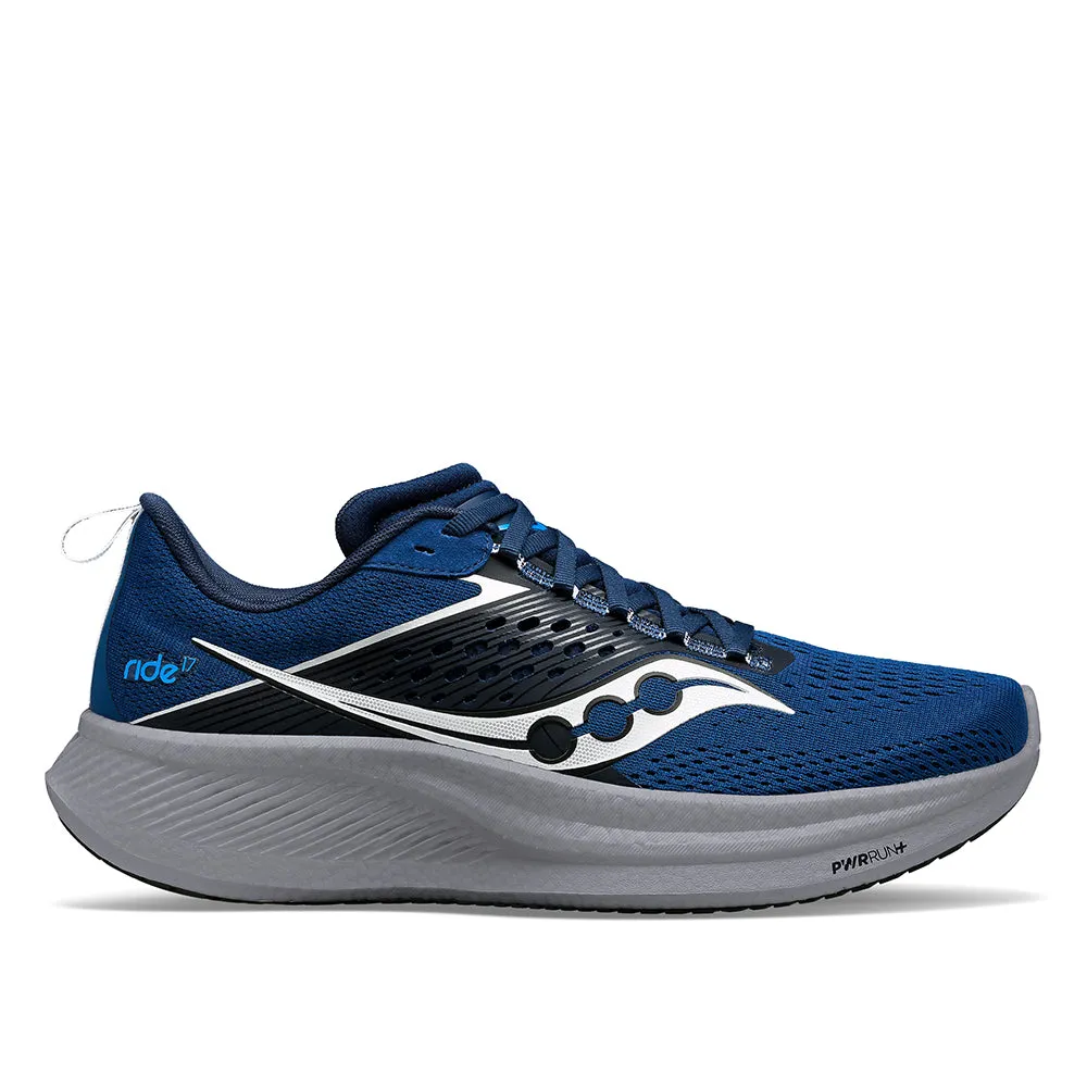 running in a suspension bridge area shoes Cushioned Footbed Saucony Men's Ride 17 Running Shoes