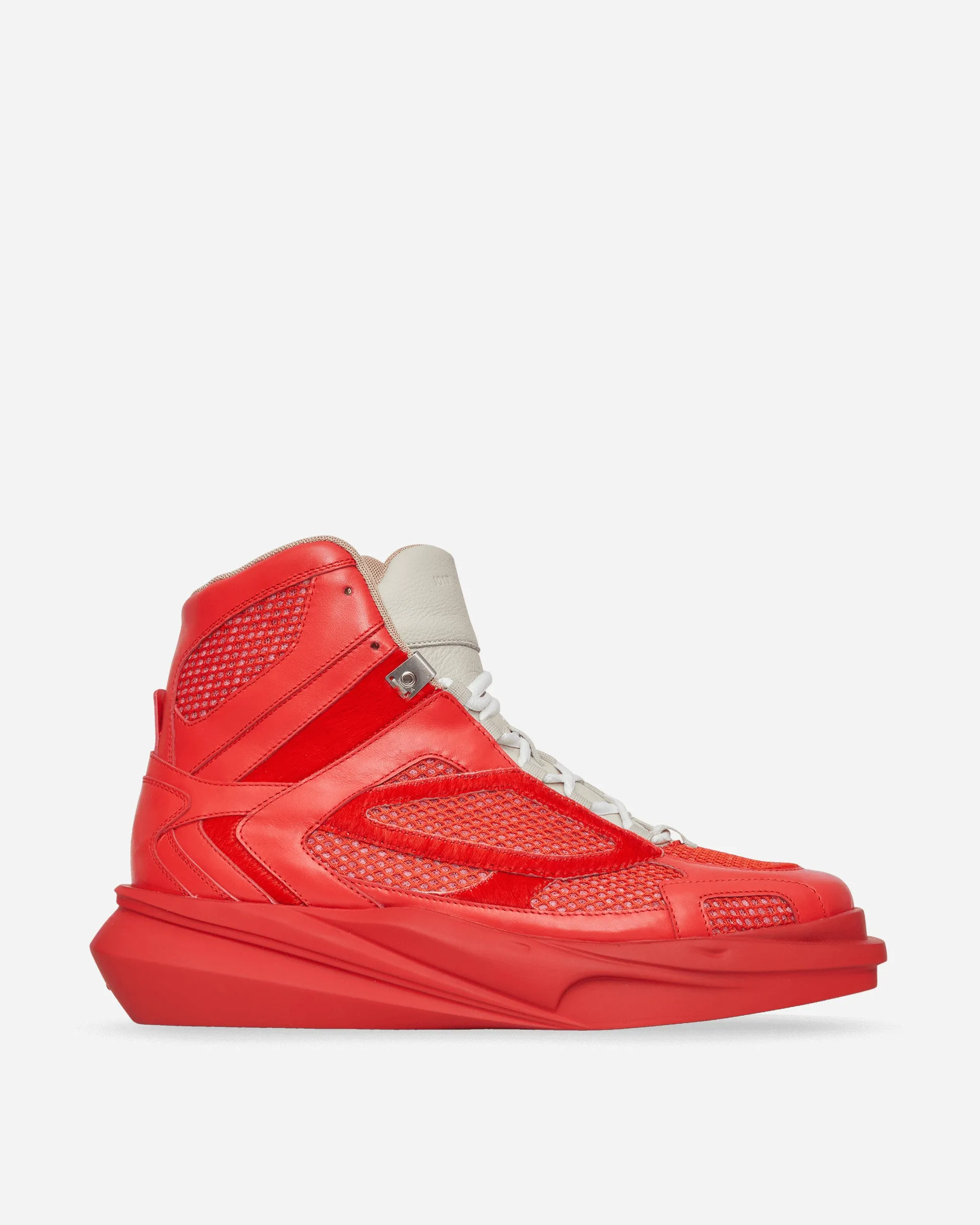 High Top Mono Hiking Sneakers Red Clean Shape Waffle Traction Outsole