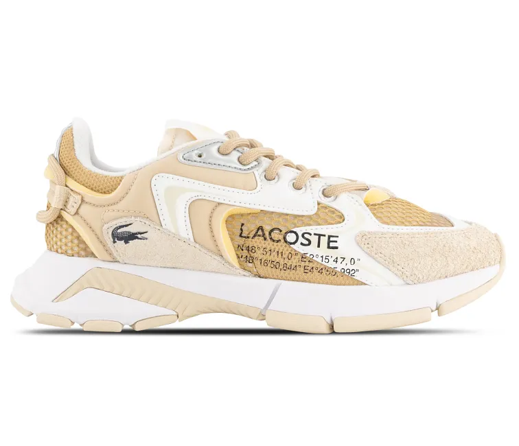 Women's Lacoste L003 Neo 124 5 SFA (Light Tan/White) Run Style Padded Tongue
