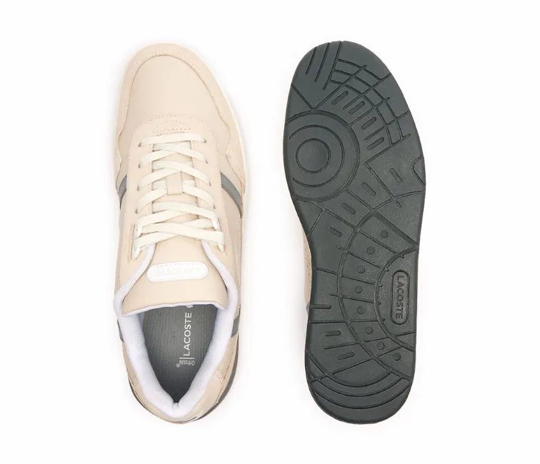 Men's Lacoste T-Clip 124 2 SMA (Off White/Grey) Smooth Leather Footbed Contouring