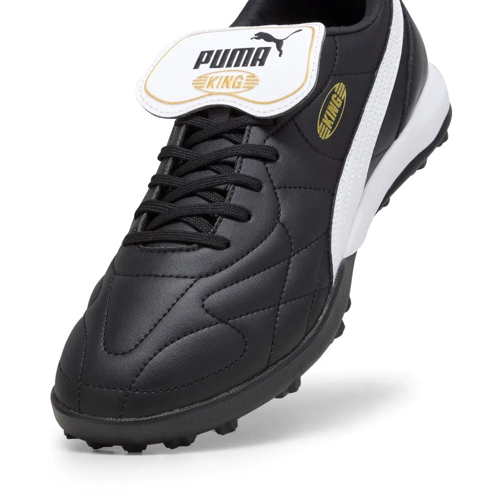 Long Step Day-Long Wear Puma King Top TT Turf Football Shoes (Black/White/Gold)