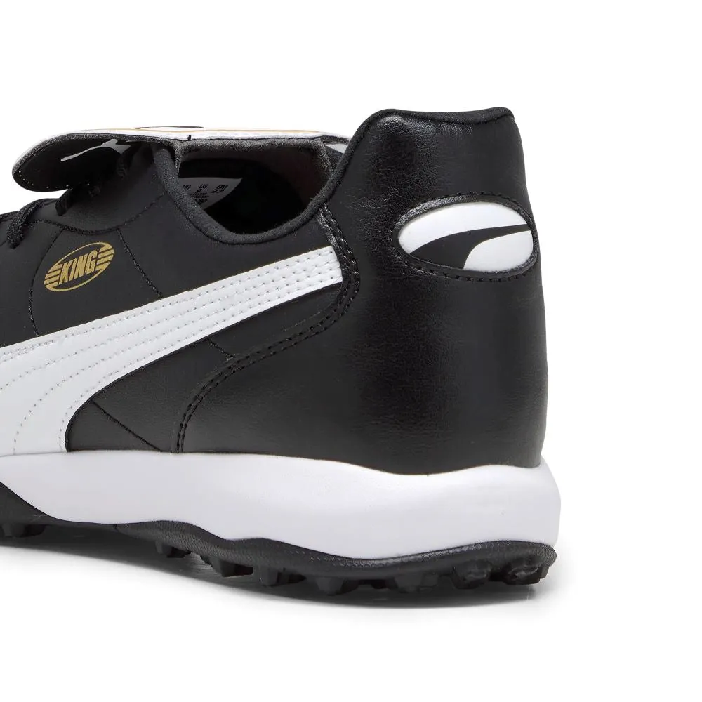Air Touch Puma King Top TT Turf Football Shoes (Black/White/Gold)
