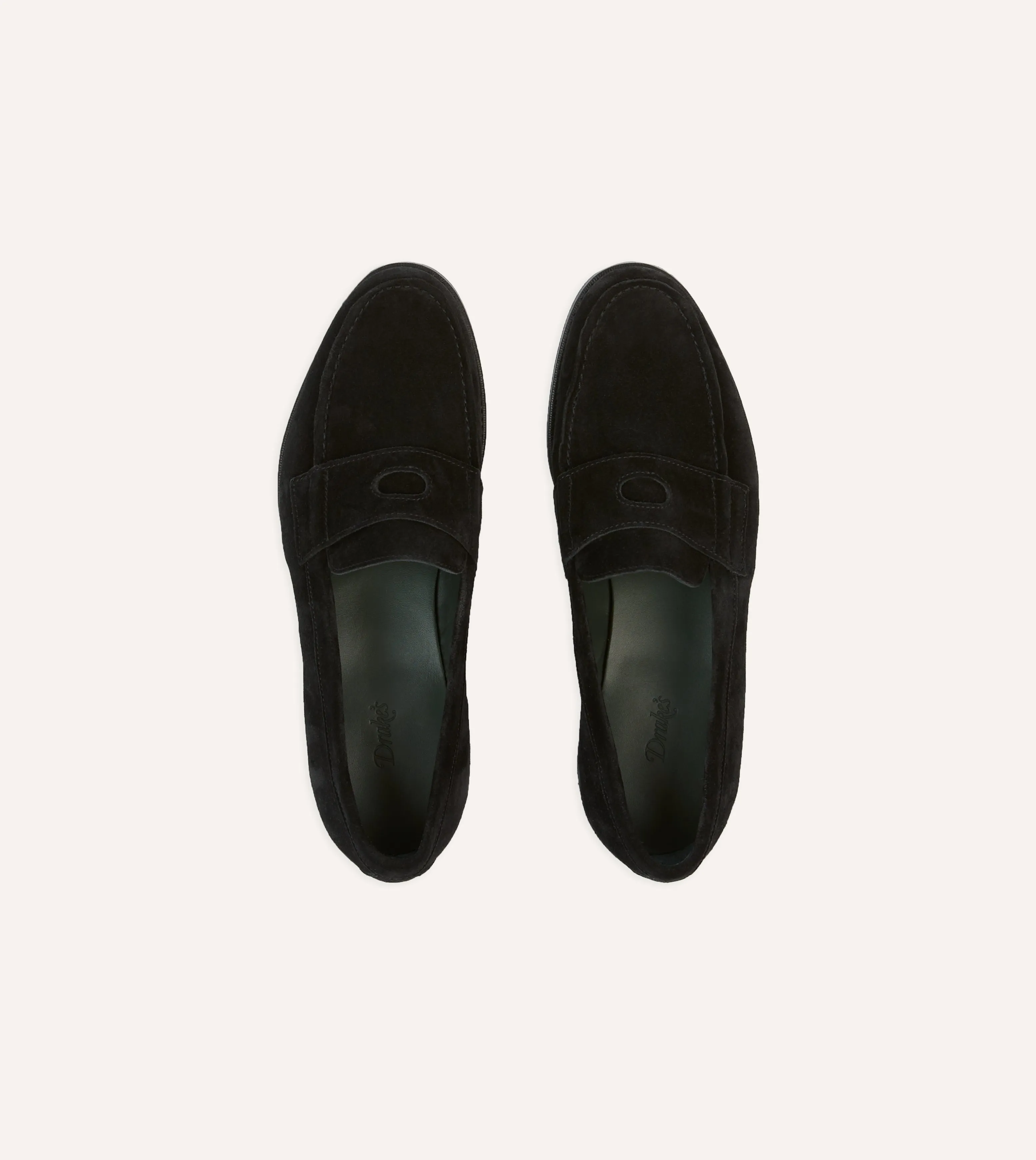Drake's by A. Levine Black Suede Charles Mk II Goodyear Welted Penny Loafer Durable Construction