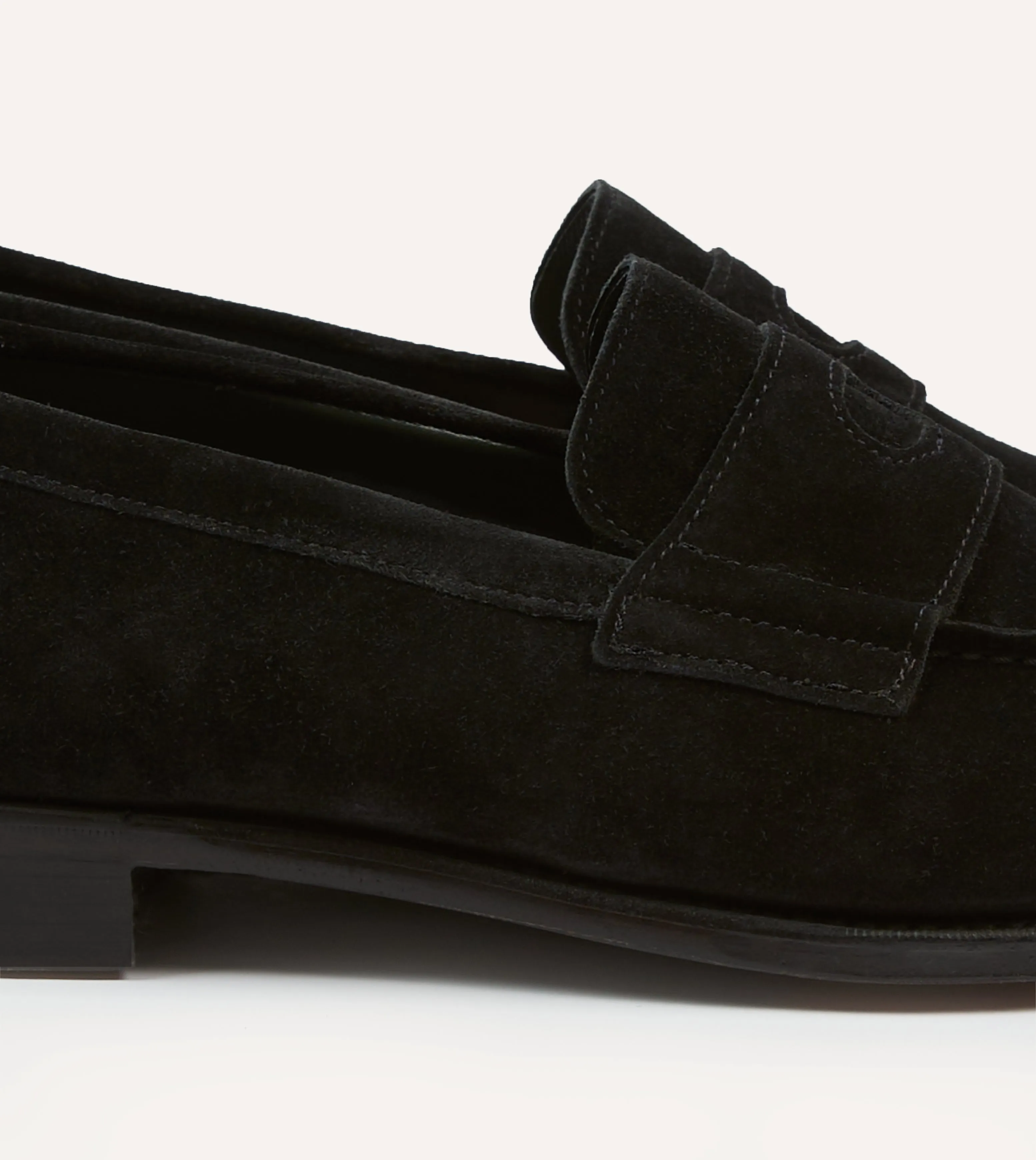 Mesh Fabric Full Grain Drake's by A. Levine Black Suede Charles Mk II Goodyear Welted Penny Loafer