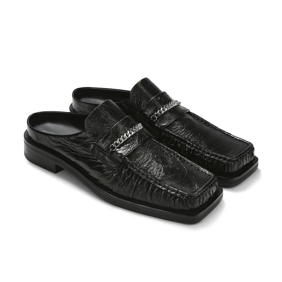 Square Toe Mule 'Black High Shine' most difficult