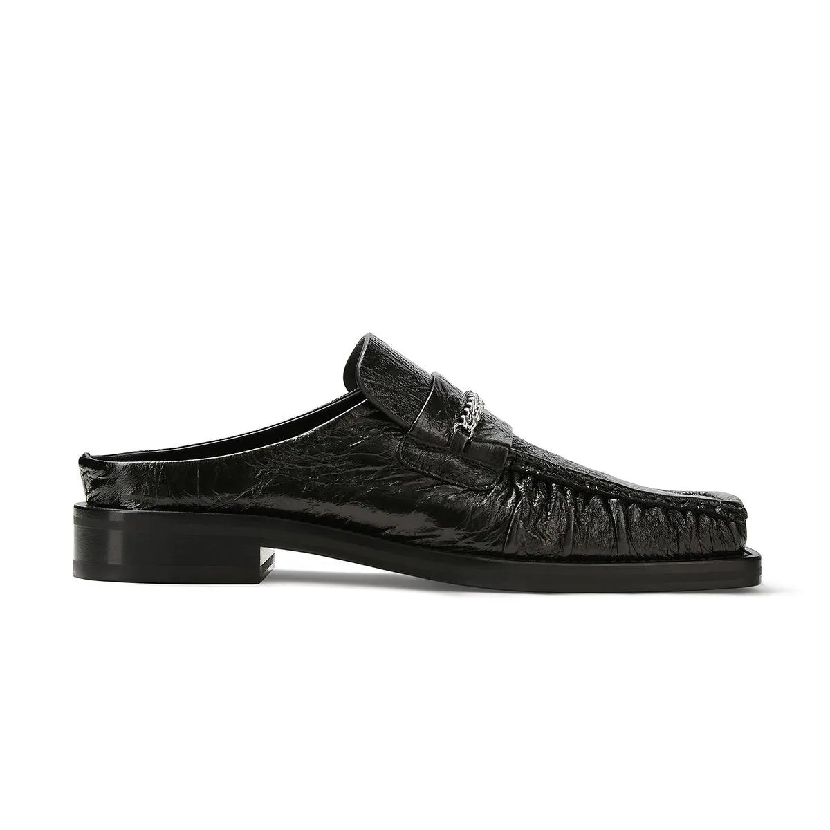 quietest rollerblading Square Toe Mule 'Black High Shine'