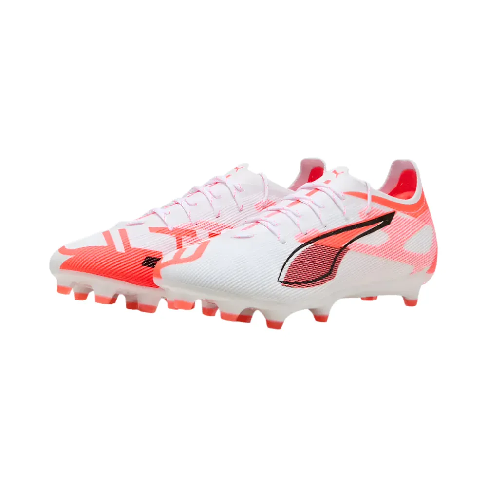 Puma Ultra 5 Pro FG/AG Football Boots (White/Black/Glowing Red) Wood Path Step Fresh