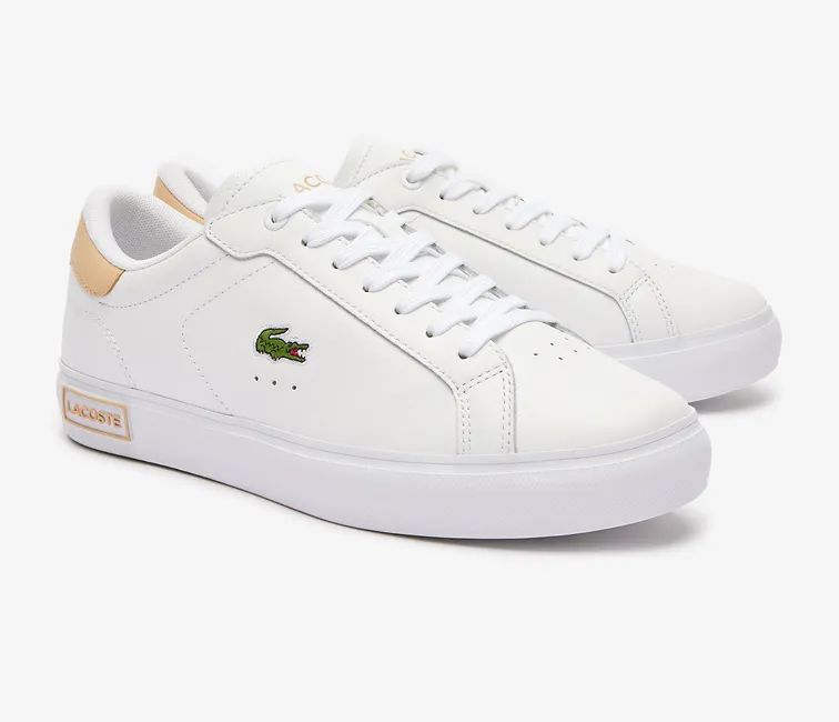 Everyday Choice Bacterial Inhibition Women??s Lacoste Powercourt 124 1 SFA (White/Light Brown)