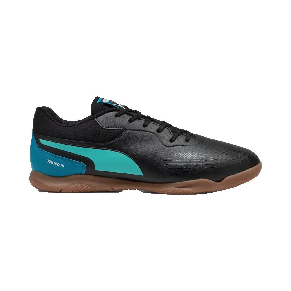 Puma Truco III IN Indoor Football Shoes (Black/Aquatic/Tropical Blue/White) Ergonomic Design Canvas Construction