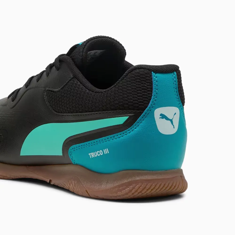 Puma Truco III IN Indoor Football Shoes (Black/Aquatic/Tropical Blue/White) Fit Anywhere