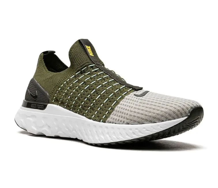 Breathable Upper Easy Entry Men's Nike React Phantom Run FK 2 (Rough Green)