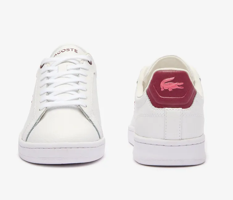 Women's Lacoste Carnaby Pro 124 4 SFA (White/Burgundy) Hardwearing Rubberized Heel