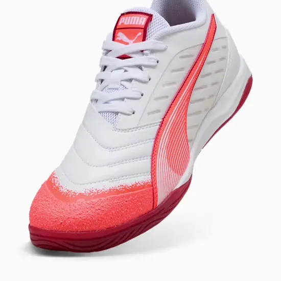 Puma Ibero IV IN Football Shoes (White/Glowing Red/Dark Crimson) Night Jog