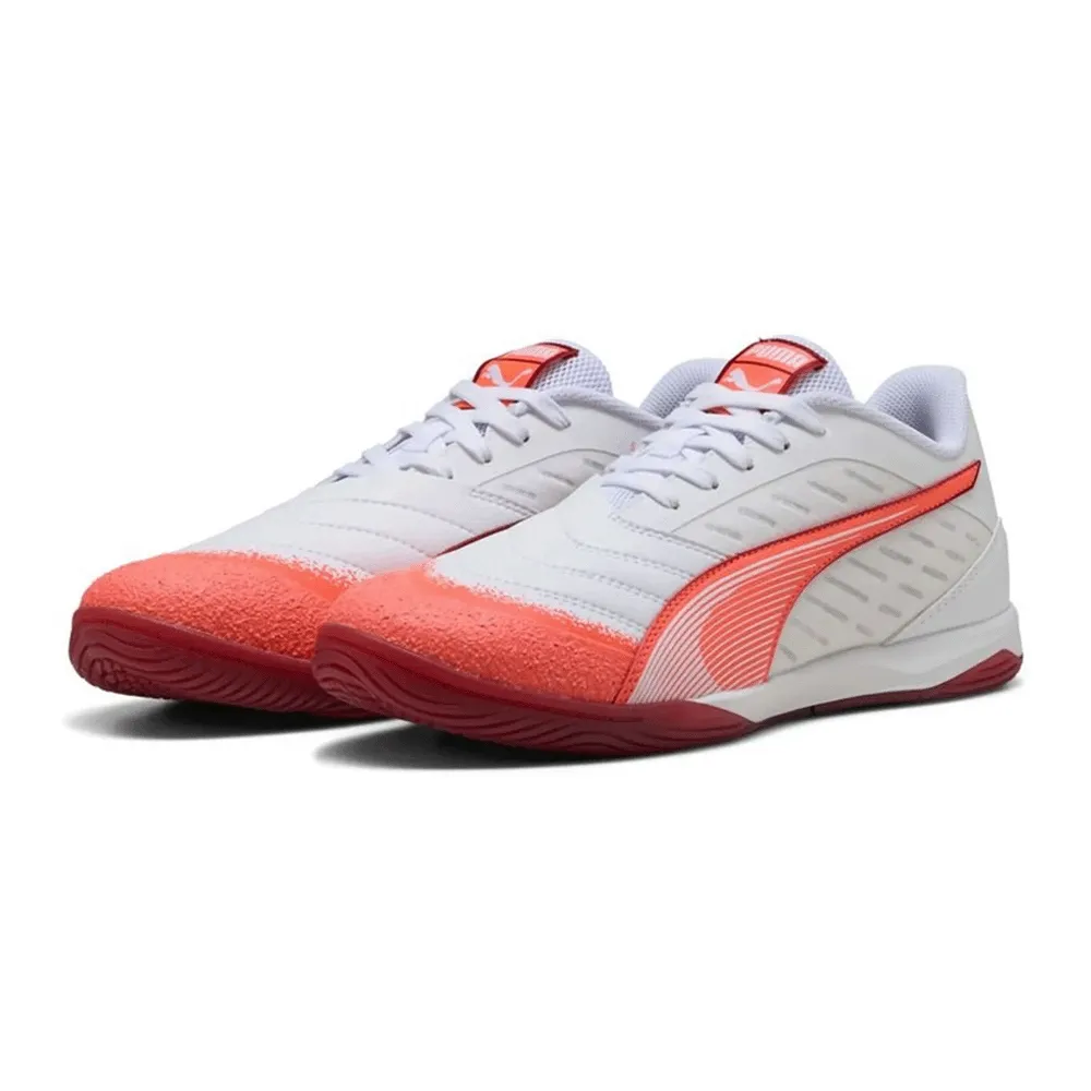 Cruise Ready Puma Ibero IV IN Football Shoes (White/Glowing Red/Dark Crimson)