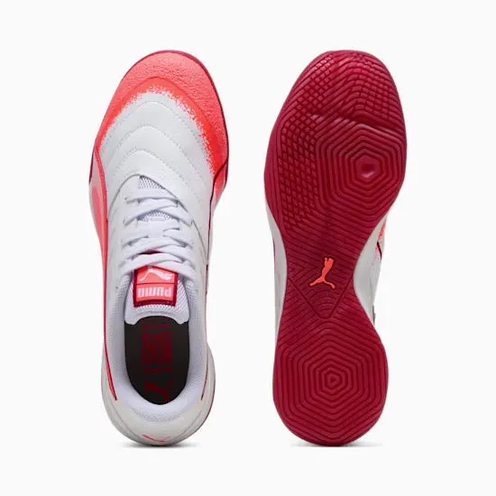 Puma Ibero IV IN Football Shoes (White/Glowing Red/Dark Crimson) Hold Hike Grippy Outsole