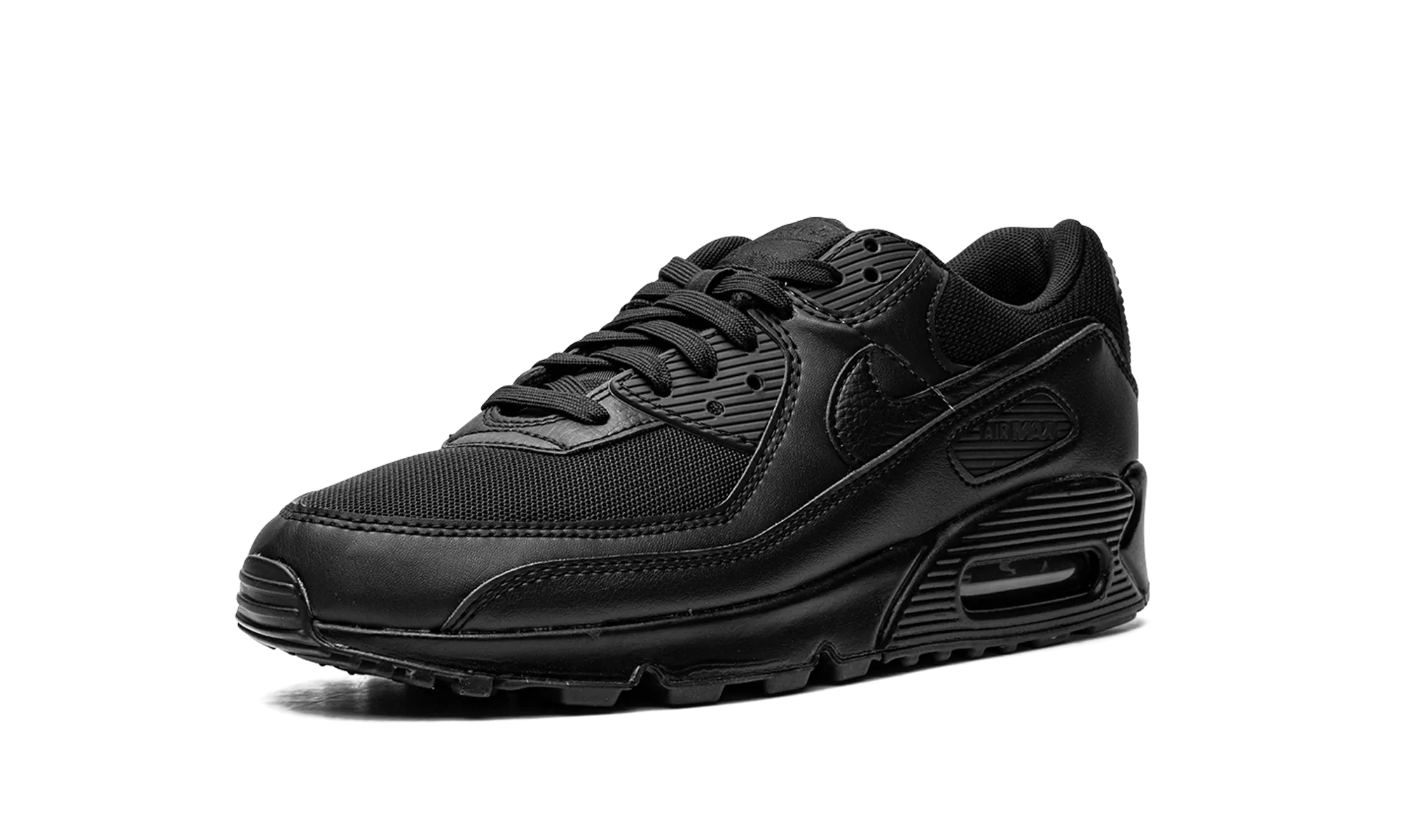 AIR MAX 90 MNS WMNS "Triple Black" running with a hydration pack