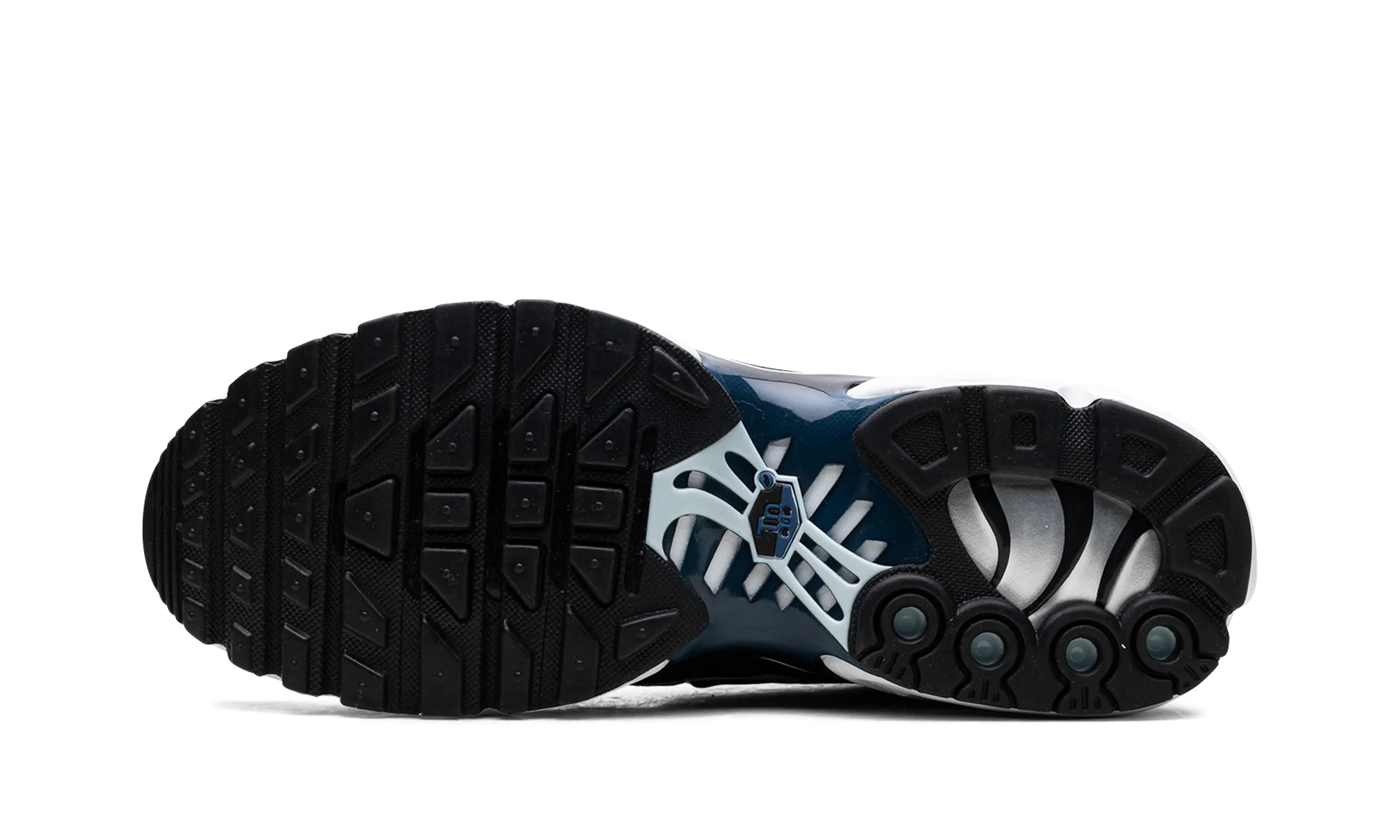 Air Max Plus "Pure Platinum/Black" running with a gum rubber outsole