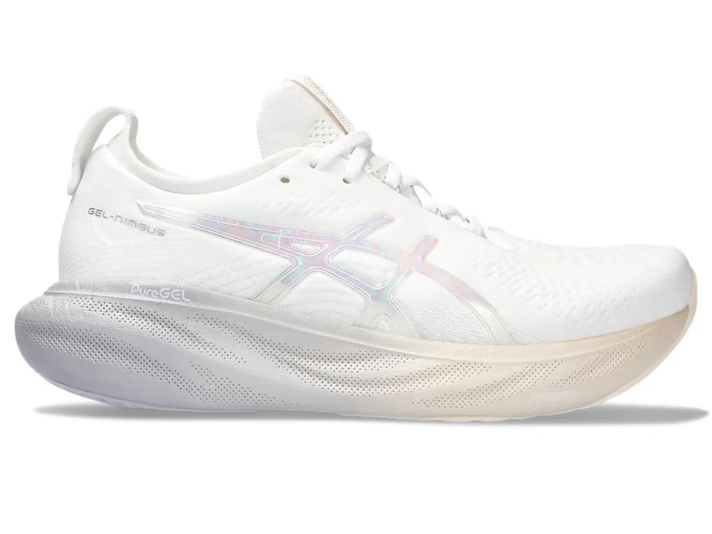 Women's Asics Gel-Nimbus 25 Anniversary (White/Rose Dust) Athletic Purpose Rubber Outsole