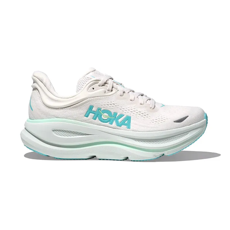 Women's Bondi 9 Frost/Cielo Blue running in a tram station area shoes high - performance running option