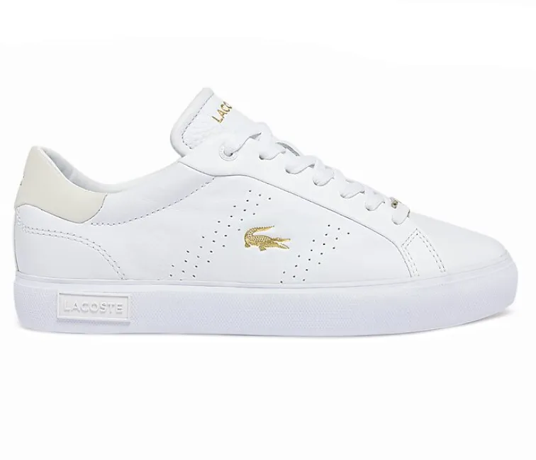 Women's Lacoste Powercourt 2.0 0722 (White/Gold) Auxetic Material Construction Subtle Texture