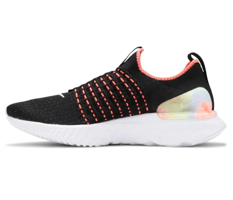 Wear Resistant Outsole Flexible Soles Women's Nike React Phantom Run FK 2 (Black/Bright Mango)